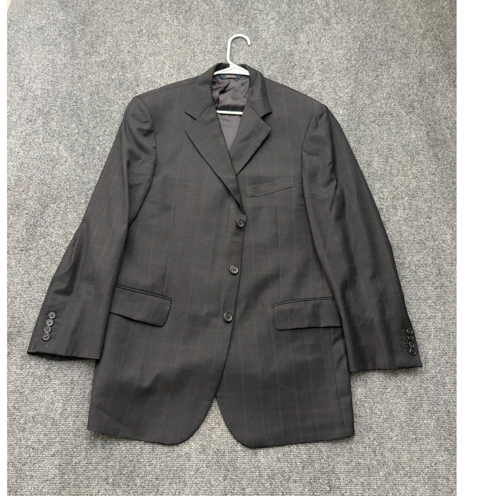 Brooks Brothers Mens 41R Wool Windowpane Plaid Blazer Sport Coat Charcoal Grey
